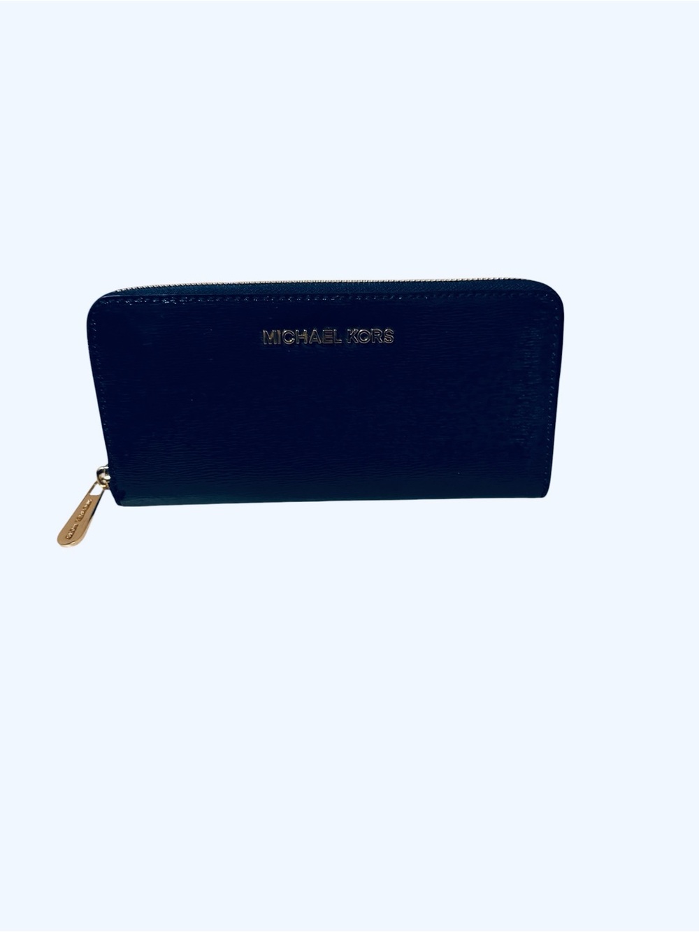 Michael Kors Black Saffiano Zip Wallet with Gold Logo